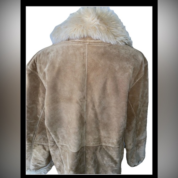 Vintage 90s Y2K Wilsons Leather Tan Faux Fur Trim Long Penny Lane Coat Size XL - Picture 6 of 14